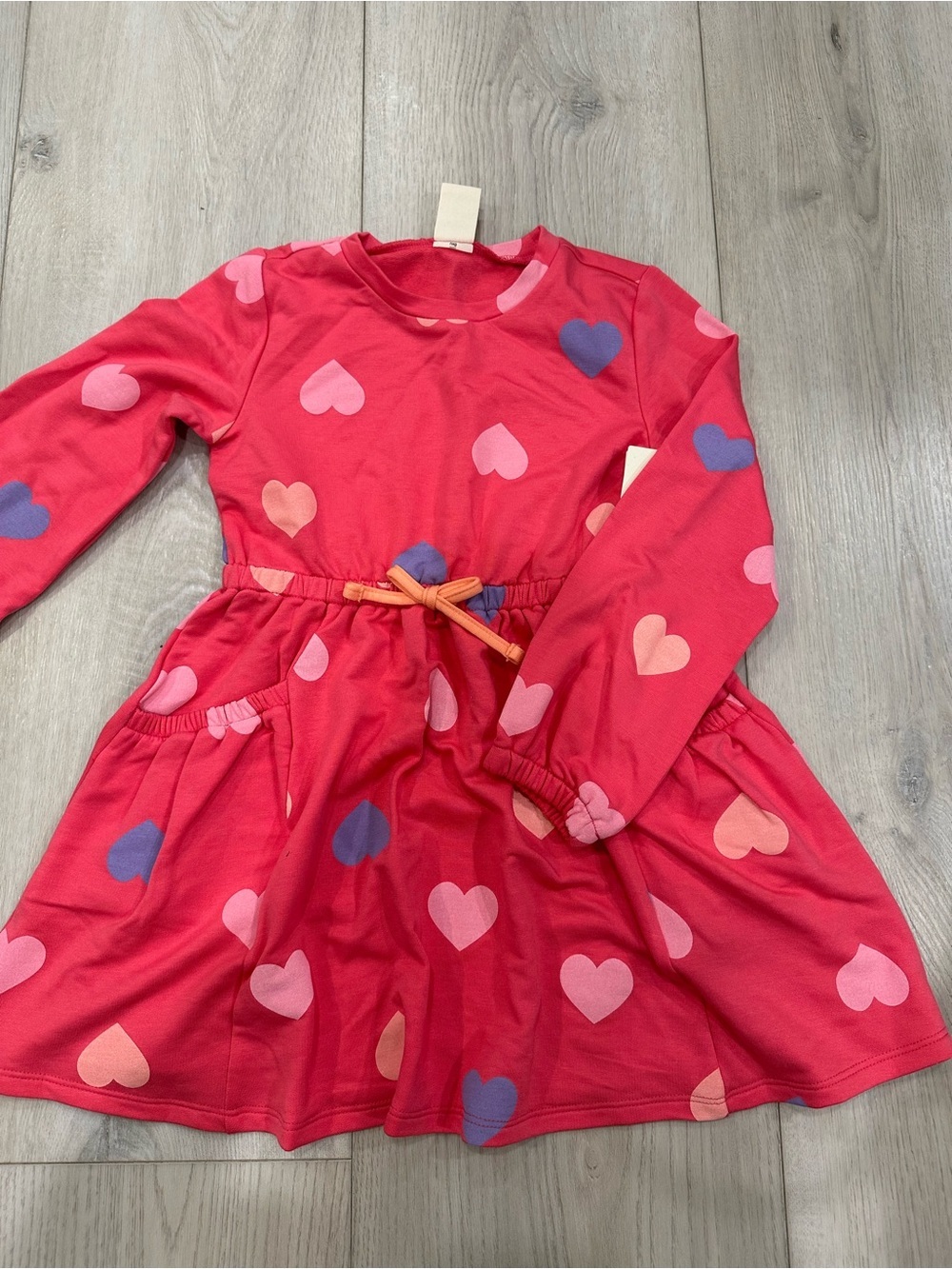 Tucker + Tate Hot Pink Heart Print Long Sleeve Dress with Tie